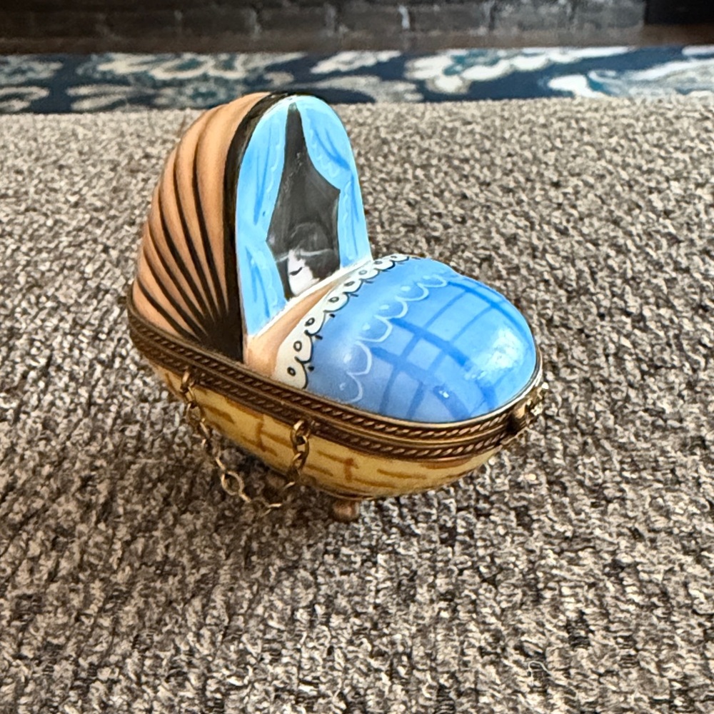 Limoges Blue and Gold Cradle Trinket Box